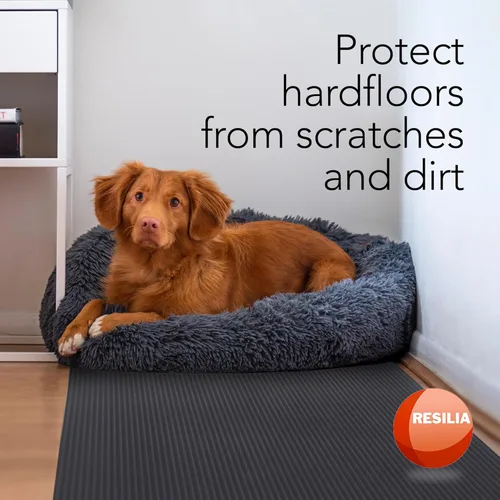 Vista 4 de RESILIA Tapete de piso de plástico negro - Vinilo impermeable con nervadura ancha en relieve, alfombrilla protectora resistente para suelos