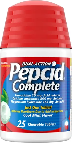 Vista 13 de Pepcid Reductor de ácido de doble acción completo + tabletas masticables antiácidas, sabor a bayas, 8 unidades.