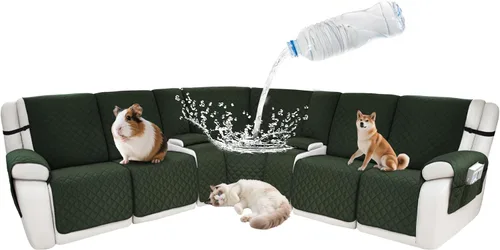 Vista 112 de Fundas impermeables para sofá reclinable seccional en forma de L, 7 piezas, antideslizantes, lavables, juego de fundas reclinables para mascotas