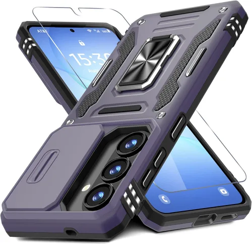 Vista 13 de DEERLAMN Funda para Samsung Galaxy A15 5G con cubierta deslizante para la cámara + protector de pantalla (1 paquete), soporte de anillo giratorio