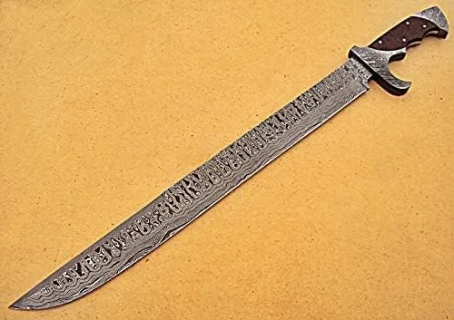 SW-02 Espada hecha a mano de acero de Damasco de 23 pulgadas - Hermoso mango de micarta marrón yute