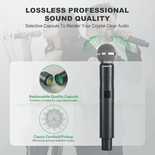 Vista 3 de Phenyx Pro Micrófono inalámbrico profesional, micrófono dinámico UHF de 914.9 MHz, micrófono inalámbrico de metal, transmisor de micrófono de mano