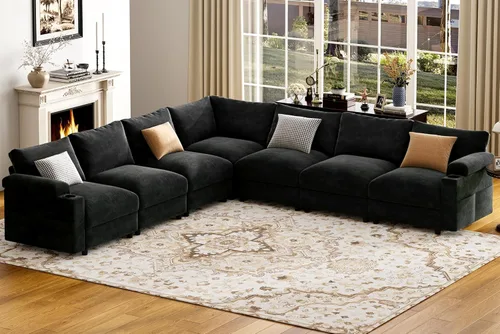 Vista 11 de Sofás seccionales para sala de estar, sofá modular de terciopelo certificado FSC, de gran tamaño, en forma de nube, sofá convertible en forma de U