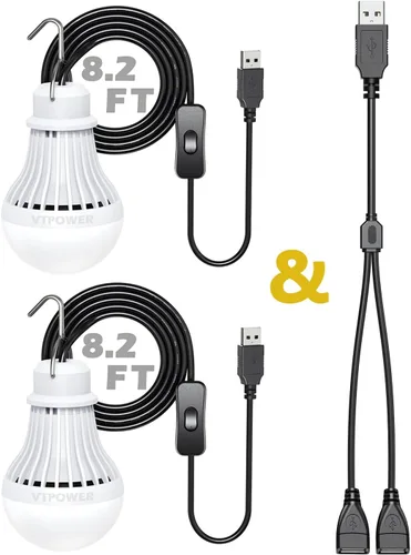 Vista 9 de Bombilla LED USB para campamento, luz al aire libre con interruptor simple, bombilla LED portátil de 5 V 5 W para garaje, almacén, coche, camión