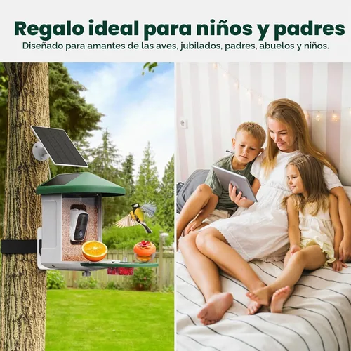 Vista 5 de HARYMOR Comedero para pájaros con cámara con IA para identificar especies de aves alimentado por energía solar, casa inteligente para pájaros