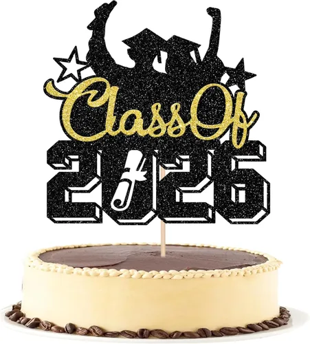 Rsstarxi 1 Pack Class of 2026 Graduation Cake Topper Congrats Grad 2026 Graduation Decors Grad Cap Diploma Cake Pick for 2026 High School College