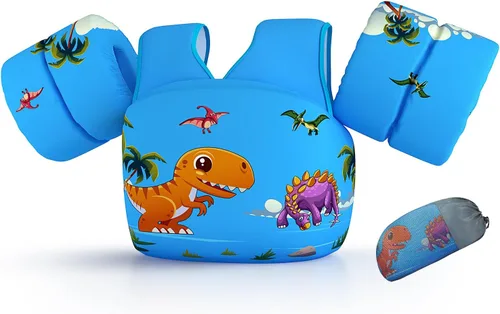 REALIKE Chaleco de natación para niños pequeños, flotadores, ayudas de natación con arnés de hombro, alas de brazo para niños/bebés/bebé, playa,
