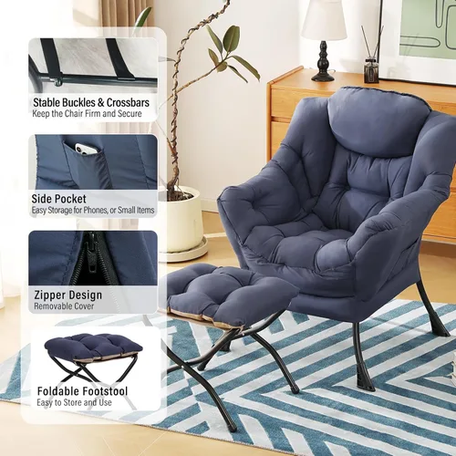 Vista 186 de Silla Lazy con otomana, silla moderna con reposapiés plegable, silla de acento de salón, cómoda silla de lectura para dormitorio, estudio, sala