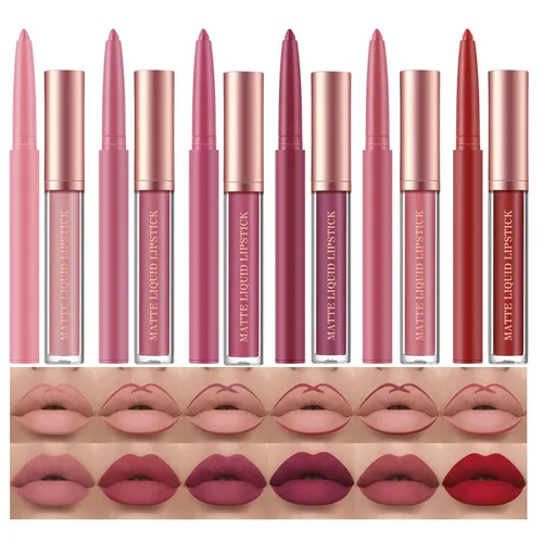Vista 21 de Juego de 12 lápices labiales mate + bolígrafos delineadores de labios, kit de maquillaje de labios mate cremoso de larga duración, impermeable, a