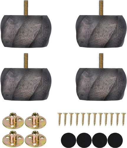 Vista 5 de Maricome 5 cm de pie de mueble de bollo para otomano/sofá/sofá de 4 patas de madera maciza redonda de nogal con perno M8 pretaladrado con soportes