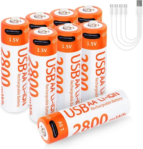 Vista 7 de Baterías de litio AA recargables, paquete de 4 baterías AA de iones de litio de 1.5 V 2800 mWh, 1000 ciclos de iones de litio doble A con cable