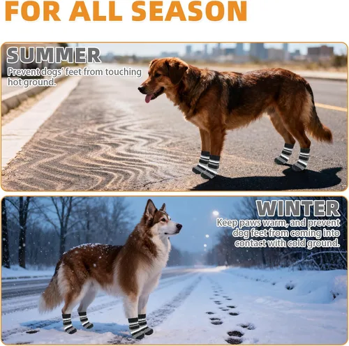 Vista 3 de KOOLTAIL Calcetines antideslizantes para perros para evitar lamer las patas y resbalones, botas de agarre extra grueso para mascotas y protectores
