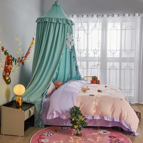 Vista 4 de VETHIN Toldo de cama para niñas y niños, diseño de princesa con cúpula redonda para niños, mosquitera de ensueño, habitación de niñas, castillo