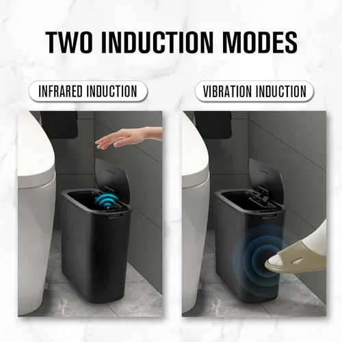 Vista 6 de Cesun Cubo de basura negro con sensor de movimiento automático para baño con tapa, cubo de basura sin contacto de 2.6 galones, cubo de basura