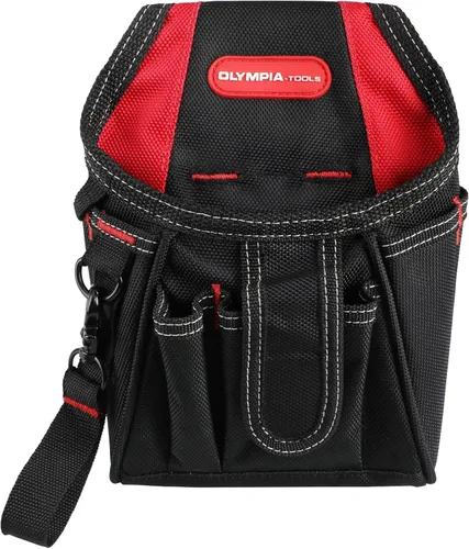 Olympia Tools Bolsa de herramientas de 7 bolsillos con clip para cinturón, negro y rojo
