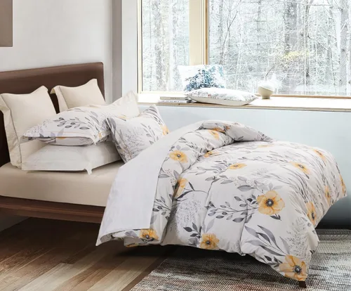 Vista 18 de SLEEPBELLA - Funda de edredón tamaño King, 600 hilos de algodón beige y gris azulado con patrón de hojas lujoso impreso, funda de edredón reversible