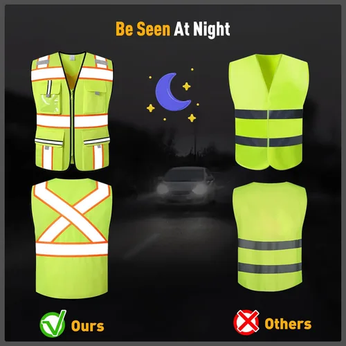 Vista 5 de Chalecos de alta visibilidad clase 2 con cremallera frontal y 7 bolsillos, cumple con las normas ANSIISEA