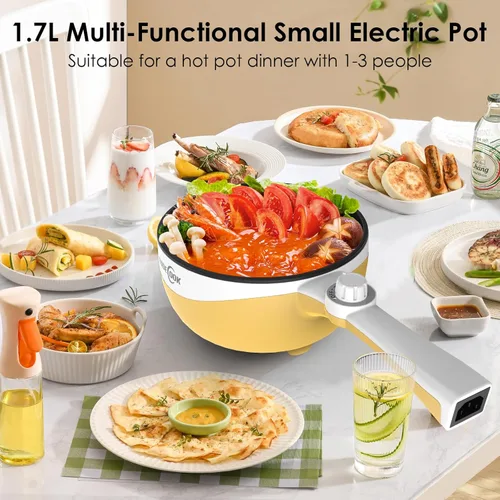 Vista 4 de Audecook Olla Caliente Eléctrica, Mini Sartén Eléctrica Portátil Antiadherente de 1.7L con Ajuste de Potencia, Cocedor de Ramen Multicocina de Viaje