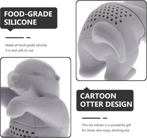 Vista 5 de Cabilock Linda nutria de silicona infusor de té de grado alimenticio, filtro de té gris fácil de limpiar Gadget de cocina