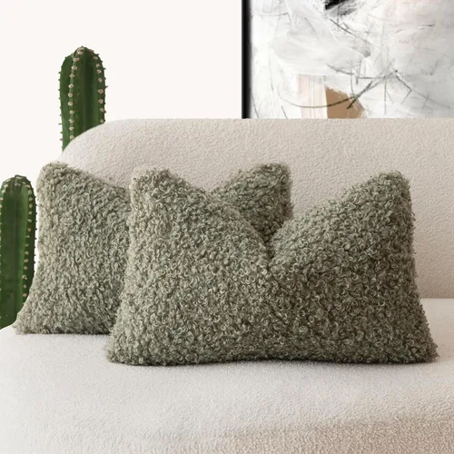 Vista 52 de Foindtower - Juego de fundas para cojines de cama y sofá, fundas decorativas de Sherpa tipo vellón, suaves, mullidas, lanudas y acogedoras