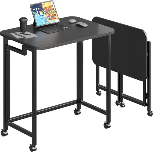 Vista 15 de JSB - Escritorio plegable de 31.5 pulgadas para espacios pequeños, mesa portátil móvil para computadora portátil con ruedas, escritorio plegable