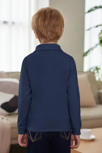 Vista 5 de Arshiner Polo de manga larga para niños, polo de algodón con bolsillo para niños