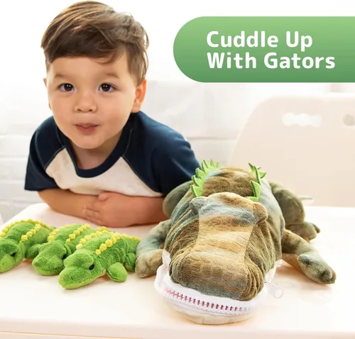 Vista 2 de PREXTEX Juguetes de peluche de cocodrilo con 3 animales de peluche de cocodrilo para bebés, cremalleras de cocodrilo, 3 pequeños cocodrilos
