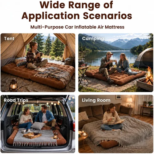 Vista 7 de Cama inflable de colchón de aire SUV, cama de camping de viaje flocado con bomba de aire (naranja)