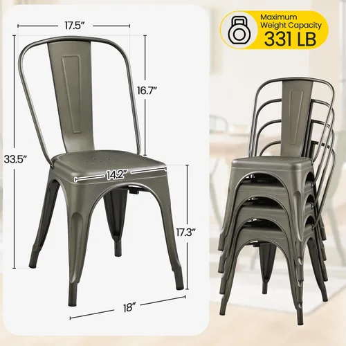 Vista 31 de Yaheetech Juego de 4 sillas de comedor de metal, sillas de cocina apilables industriales con asiento superior de madera para comedor, restaurante