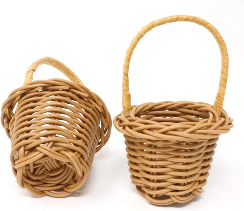 Vista 3 de Honbay 6 cestas tejidas en miniatura con asas, cesta pequeña de regalo de caramelos, mini cesta de flores para bodas, fiestas, manualidades