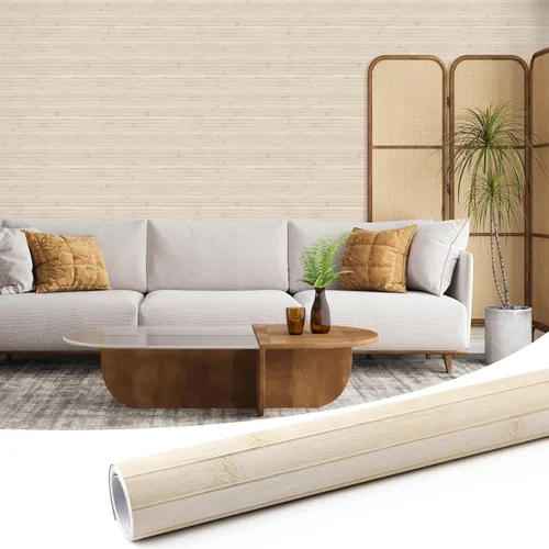 Vista 13 de Pole Wrap - Papel tapiz de bambú a rayas para despegar y pegar, papel de contacto de madera sintética texturizada, 17.3 x 120 pulgadas, papel