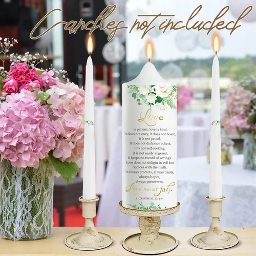 Vista 3 de Unity - Portavelas de boda – Portavelas cónicos para velas de pilar, 3 piezas de metal blanco Unity Candelabros – Decoración rústica para el hogar