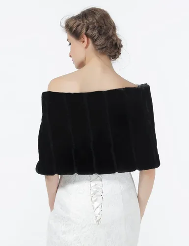 Vista 3 de BEAUTELICATE Chal de novia para boda, chal de piel sintética para damas de honor, estola de cobertura