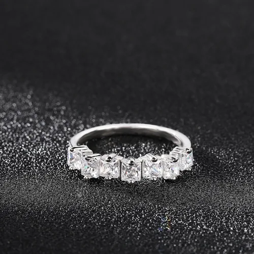 Vista 3 de Sterling Silver Wedding Band for Women, CZ Cubic Zirconia Rings White Gold Plated Half Eternity Ring Size 5-10
