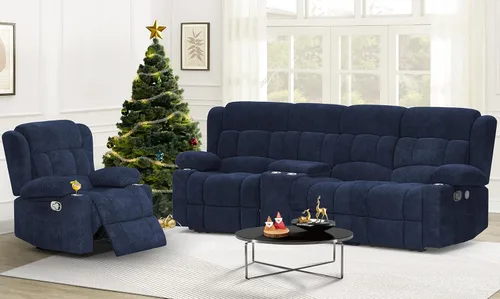 Dresegmt Juego de sofá reclinable con consola de almacenamiento, diseño de respaldo medio abatible, sofá reclinable de 3 plazas y silla reclinable