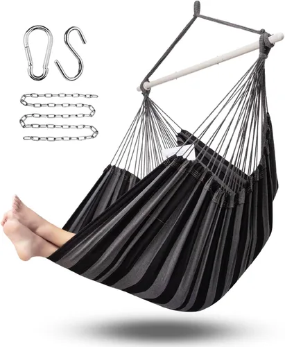 Vista 10 de ADVOKAIR Silla hamaca colgante silla columpio de cuerda XXL – Máximo 500lbs, silla hamaca columpio grande de 70in – Barra separadora de acero