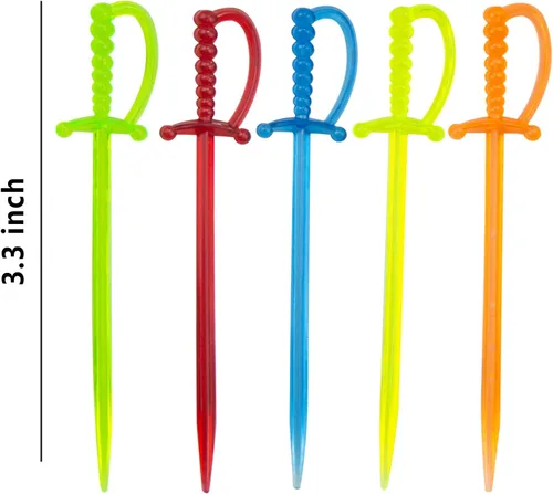 Vista 2 de 100 palillos de dientes de espada de plástico de 3.3 pulgadas para aperitivos, tenedor de frutas palillos de cóctel desechables, palillos de cóctel