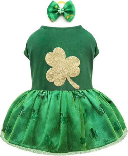 Vista 4 de Idepet Vestido de princesa tutú para mascotas, perros y gatos, con estampado de corazón, falda de encaje, ropa para mascotas (XXL)