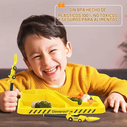 Vista 6 de Juego de vajilla Dinneractive para niños - 3 piezas de vajilla verde de dinosaurios - Utensilios de dinosaurios - Platos para niños pequeños