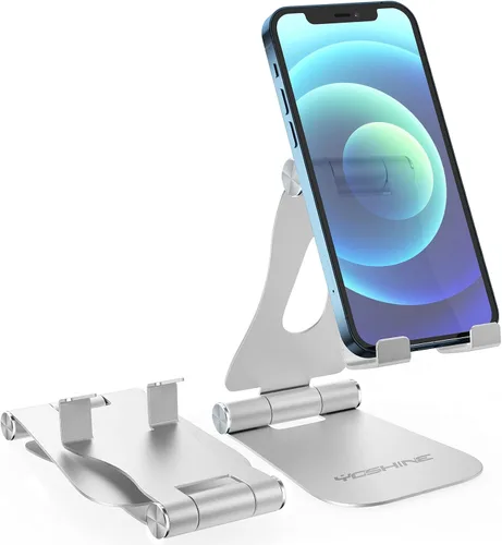 Vista 11 de YOSHINE Soporte para teléfono celular, soporte de teléfono mejorado para escritorio, soporte ajustable para tableta, soporte plegable de aluminio