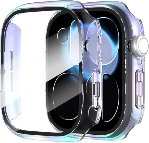 Vista 43 de Diruite Juego de 2 fundas para Apple Watch Series 3/2/1 de 38mm, protector de pantalla de vidrio templado ultradelgado de todo alrededor para iWatch
