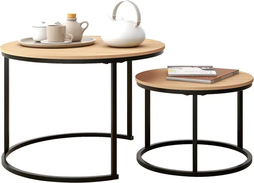 Vista 19 de HOJINLINERO Juego de Mesa de Centro Redonda de 2 Mesas Auxiliares para Sala de Estar, Mesa de Centro Blanca Moderna Mesas Anidadas, Mesas de Sala