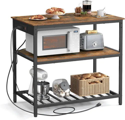 Vista 57 de VASAGLE Isla de cocina con 3 estantes, estante de cocina de 47.2 pulgadas con encimera grande, estructura de acero estable, industrial, fácil