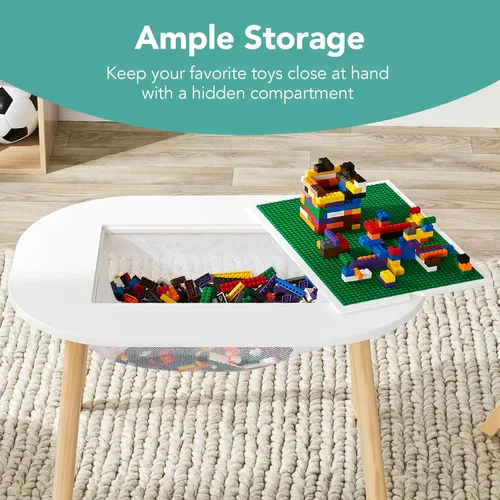 Vista 5 de Best Choice Products Mesa de madera 2 en 1 para niños, centro de actividades de construcción para sala de juegos, desarrollo infantil con mesa