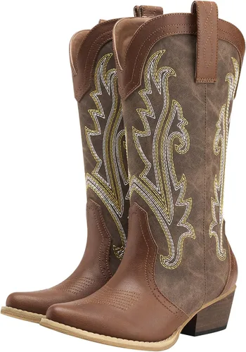HISEA - Botas vaqueras Rollda para mujer, con punta alargada y de estilo del lejano oeste