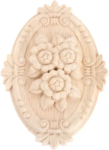 Apliques de madera, adornos decorativos de madera, adornos tallados en rosas para muebles, calcomanías ovaladas de talla central para puerta 1