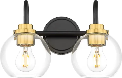 Vista 17 de Luz de Tocador de Baño de 2 Luces, Níquel Cepillado con Pantalla de Vidrio Transparente, Luz de Tocador de Baño de Granja Sobre Espejo para Baño