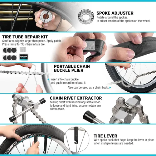 Vista 4 de DURATECH Kit de herramientas de bicicleta de 31 piezas, kit completo de reparación de bicicletas con caja de almacenamiento, herramientas
