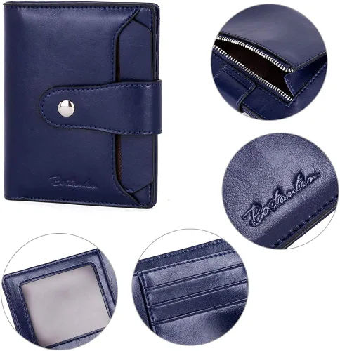 Vista 4 de BOSTANTEN - Billetera de cuero para mujer con bloqueo RFID, pequeña, con cremallera, de bolsillo, para tarjetas, con ventana para documento