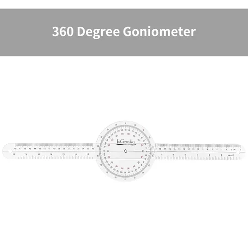 Vista 5 de Goniómetro de 12 pulgadas para uso ortopédico, goniómetro de plástico de gran tamaño de 360 grados, regla transportadora angular de terapia física